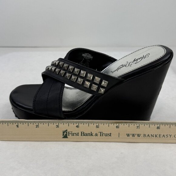 Harley Davidson Womens  Black Leather Studded Corlett Wedge Sandals D82484 Sz 6 - Picture 14 of 14